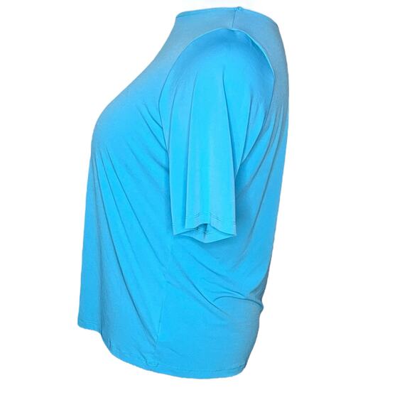 Susan Graver Women’s Turquoise Top Size 1X Short Sleeve Stretch - Picture 2 of 8